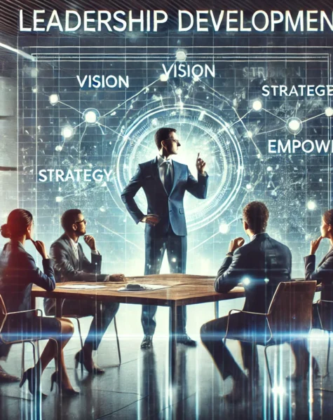 DALL·E 2024-12-04 14.01.12 - A dynamic and inspiring scene representing a leadership development service. The image shows a confident professional standing at the head of a table,